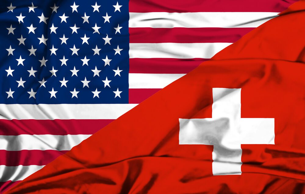 Waving,Flag,Of,Switzerland,And,Usa